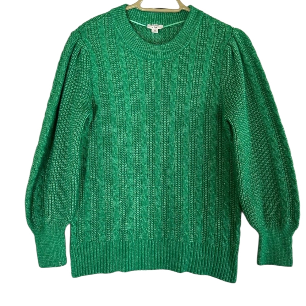 Crown & Ivy Emerald Green Cable Knit Puff Sleeve Sweater 1X